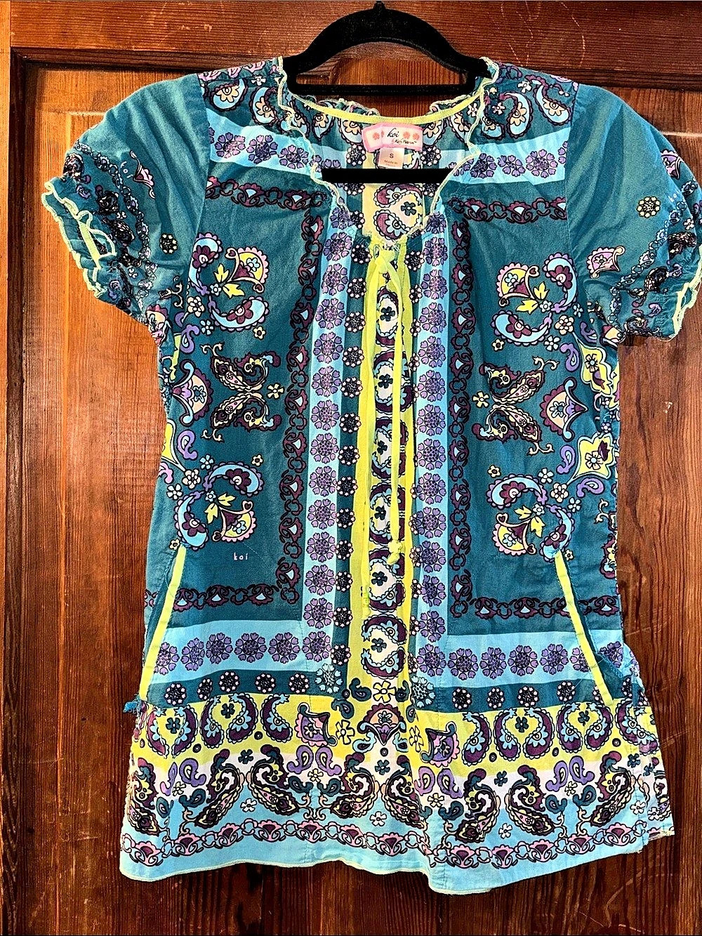 Koi Paisley Tunic in Blue & Green
